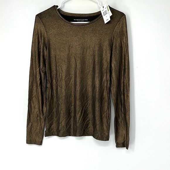 Majestic filatures NwT women’s shimmer top size 3 (large) brown Gold Long Sleeve - Picture 1 of 7